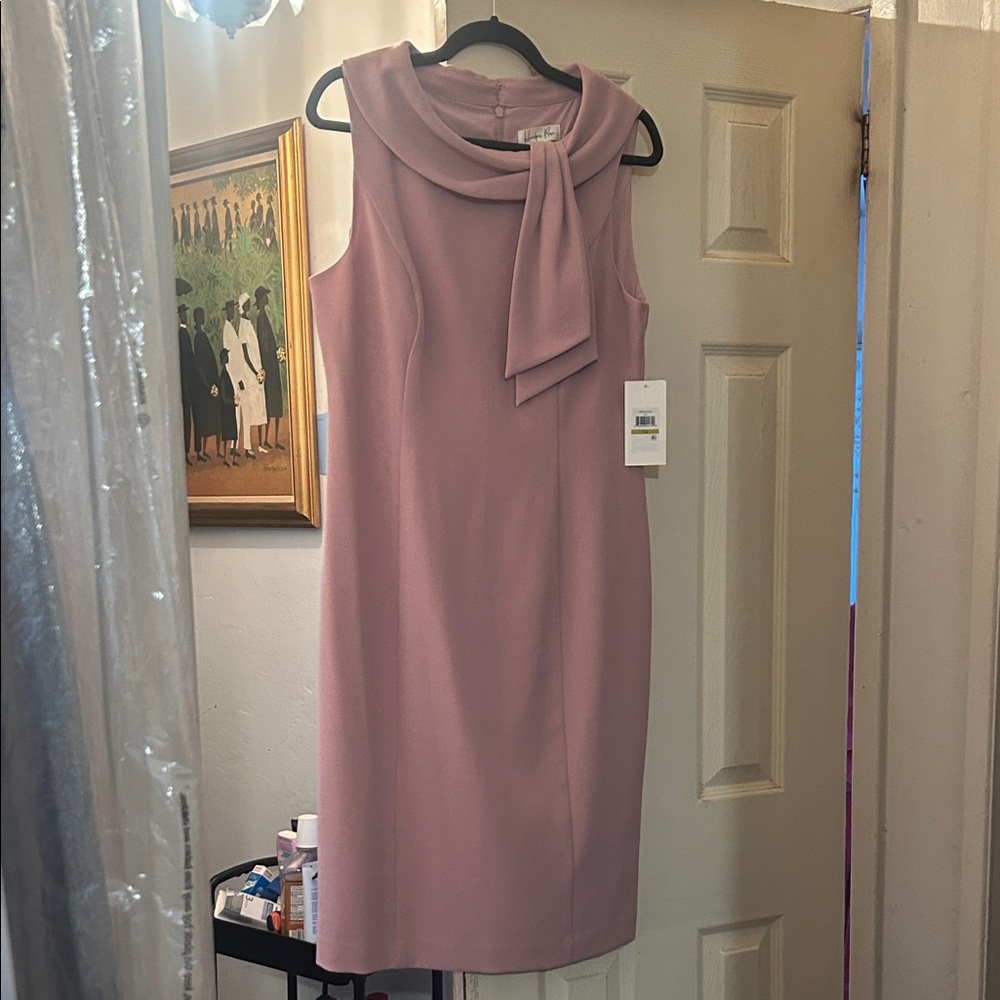 Sleeveless Twist-Neck Sheath Dress in Dusty Rose